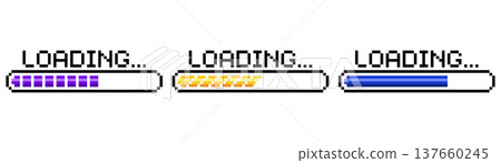 Pixel art 8-bit loading bar concept. Loading or Installing process. Pixel art 8-bit loading bar concept. Loading or Installing process. 137660245