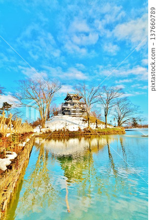 Takada Castle winter landscape Takada Castle winter landscape 137660789