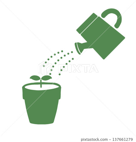 園藝工具和幼苗（綠色）插圖 137661279
