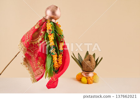 Gudi padwa hindu new year celebrating with traditional kalash Gudi padwa hindu new year celebrating with traditional kalash 137662021
