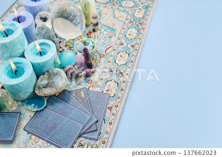 Divination tools with tarot cards and crystals for spirituality Divination tools with tarot cards and crystals for spirituality 137662023