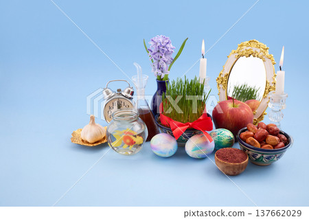Traditional nowruz haft-sin table representing persian new year 137662029