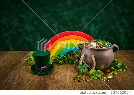 St. Patrick's day celebration with pot of gold St. Patrick's day celebration with pot of gold 137662034
