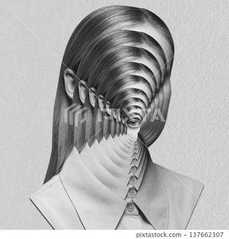Woman's head repeating creating surreal infinite tunnel 137662307