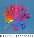 Colorful hands forming a rainbow circle against blue background 137662313