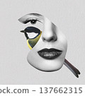 Woman's face merging with a great tit bird 137662315