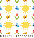 Sunny spring seamless pattern with butterfly and red tulip 137662334
