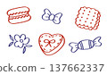 Retro dessert set with cupcake, biscuit, candy and heart cookie 137662337