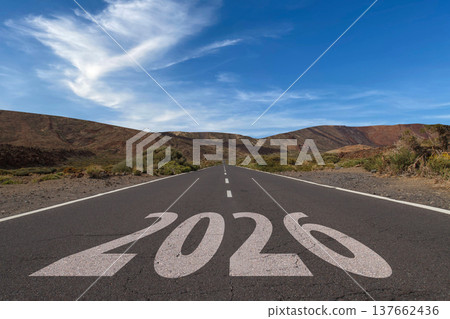 New Year 2026 or straight forward concept. Text 2026 written on the road. New Year 2026 or straight forward concept. Text 2026 written on the road. 137662436