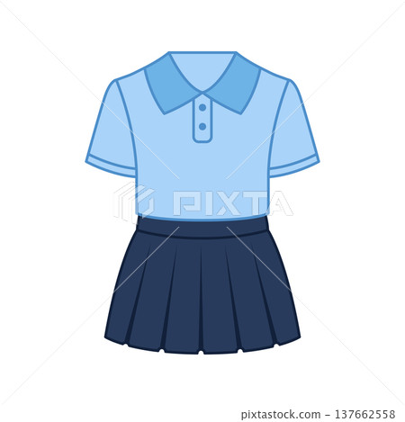 Girl school uniform icon in flat style. Education wear vector illustration on isolated background. Woman garment sign business concept. Girl school uniform icon in flat style. Education wear vector illustration on isolated background. Woman garment sign business concept. 137662558