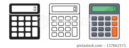 Calculator icon set collection in flat style. School educational supplies vector illustration on isolated background. Financial stationery sign business concept. 137662571