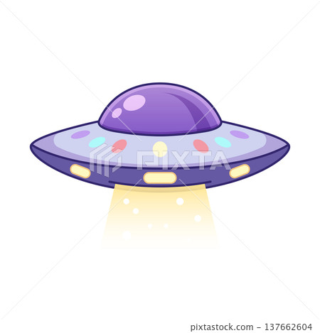 UFO spaceship colorful icon in flat style. Spacecraft vector illustration on isolated background. Futuristic transport sign business concept. 137662604