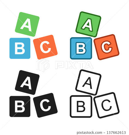 Alphabet ABC blocks icon set collection in flat style. Child education vector illustration on isolated background. Elementary school sign business concept. Alphabet ABC blocks icon set collection in flat style. Child education vector illustration on isolated background. Elementary school sign business concept. 137662613