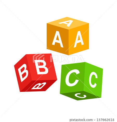 Alphabet ABC blocks icon in colorful flat style. Child education vector illustration on isolated background. Elementary school sign business concept. Alphabet ABC blocks icon in colorful flat style. Child education vector illustration on isolated background. Elementary school sign business concept. 137662618