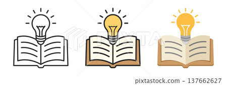 Knowledge or education icon set collection in flat style. School study vector illustration on isolated background. Reading book for inspiration sign business concept. 137662627