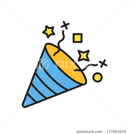 Exploding popper icon in flat style. Party poppers vector illustration on isolated background. Firecracker and serpentine sign business concept. 137662634