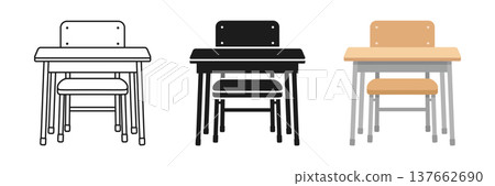 School desk icon set collection in cartoon flat style. Education chair and table vector illustration on isolated background. College furniture sign business concept. School desk icon set collection in cartoon flat style. Education chair and table vector illustration on isolated background. College furniture sign business concept. 137662690