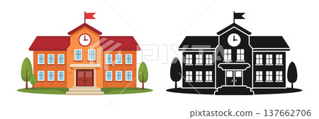 School building icon in cartoon flat style. Education house vector illustration on isolated background. College and institute sign business concept. School building icon in cartoon flat style. Education house vector illustration on isolated background. College and institute sign business concept. 137662706