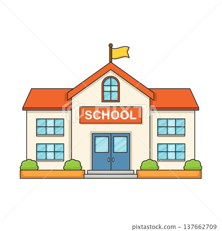 School building icon in cartoon flat style. Education house vector illustration on isolated background. College and institute sign business concept. School building icon in cartoon flat style. Education house vector illustration on isolated background. College and institute sign business concept. 137662709