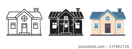 House icon set collection in cartoon flat style. Home exterior vector illustration on isolated background. Cottage sign business concept. House icon set collection in cartoon flat style. Home exterior vector illustration on isolated background. Cottage sign business concept. 137662729