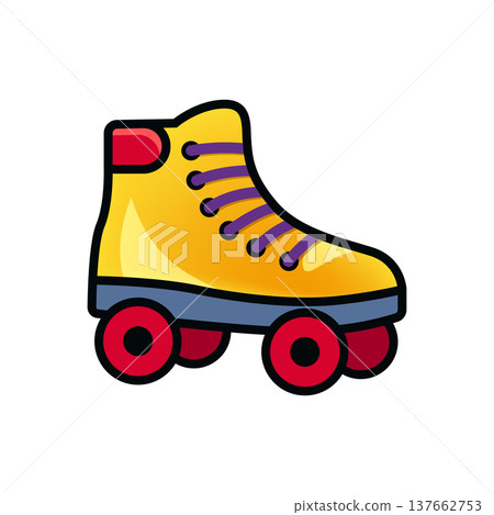 Roller skate colorful icon in flat style. Sport equipment vector illustration on isolated background. Shoe with wheels sign business concept. 137662753