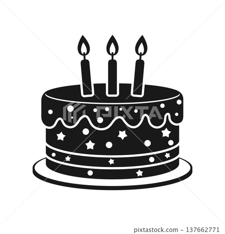 Happy birthday cake icon silhouette in flat style. Pie with candles vector illustration on isolated background. Sweet dessert sign business concept. Happy birthday cake icon silhouette in flat style. Pie with candles vector illustration on isolated background. Sweet dessert sign business concept. 137662771