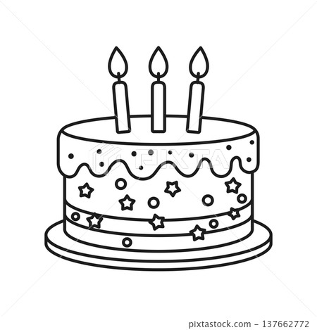 Happy birthday cake icon in outline stroke flat style. Pie with candles vector illustration on isolated background. Sweet dessert sign business concept. 137662772