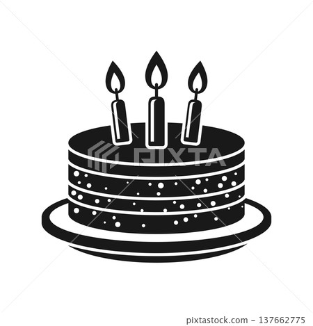 Happy birthday cake icon silhouette in flat style. Pie with candles vector illustration on isolated background. Sweet dessert sign business concept. Happy birthday cake icon silhouette in flat style. Pie with candles vector illustration on isolated background. Sweet dessert sign business concept. 137662775