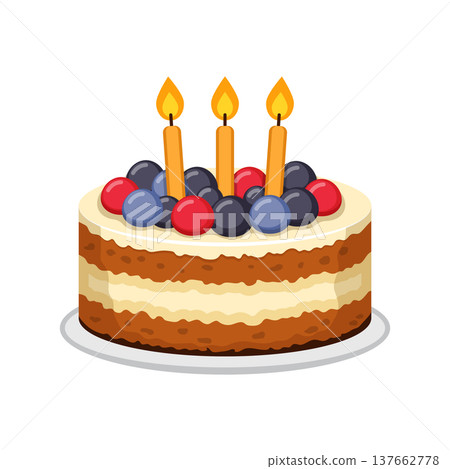 Happy birthday cake icon in colorful flat style. Pie with candles vector illustration on isolated background. Sweet dessert sign business concept. Happy birthday cake icon in colorful flat style. Pie with candles vector illustration on isolated background. Sweet dessert sign business concept. 137662778