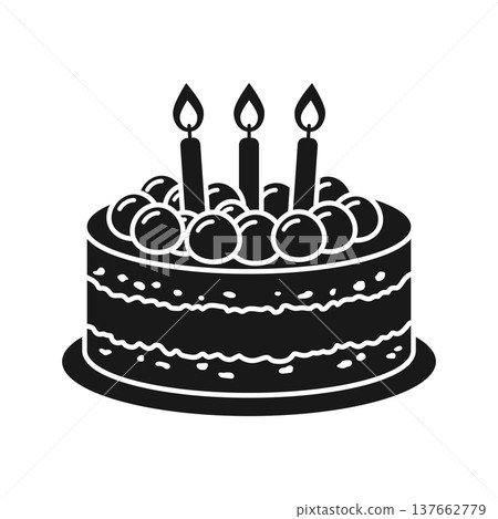Happy birthday cake icon silhouette in flat style. Pie with candles vector illustration on isolated background. Sweet dessert sign business concept. Happy birthday cake icon silhouette in flat style. Pie with candles vector illustration on isolated background. Sweet dessert sign business concept. 137662779
