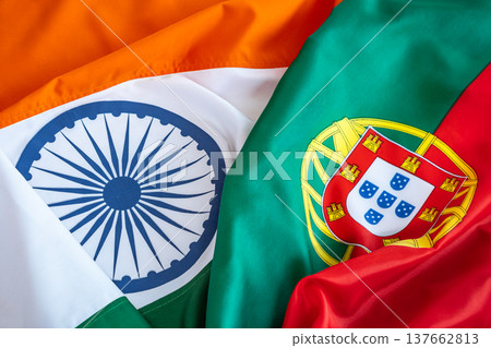 Wavy India and Portugal Flags as the background Wavy India and Portugal Flags as the background 137662813