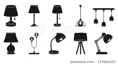 Desk lamp icon set collection in flat style. Bulb vector illustration on isolated background. Light bulb sign business concept. 137662829