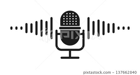 Microphone icon silhouette in flat style. Karaoke equipment vector illustration on isolated background. Podcast sign business concept. Microphone icon silhouette in flat style. Karaoke equipment vector illustration on isolated background. Podcast sign business concept. 137662840