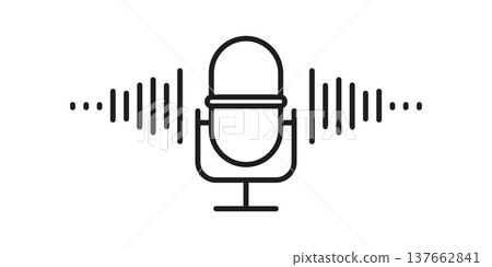 Microphone icon in outline stroke flat style. Karaoke equipment vector illustration on isolated background. Podcast sign business concept. Microphone icon in outline stroke flat style. Karaoke equipment vector illustration on isolated background. Podcast sign business concept. 137662841