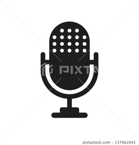 Microphone icon silhouette in flat style. Karaoke equipment vector illustration on isolated background. Podcast sign business concept. 137662842