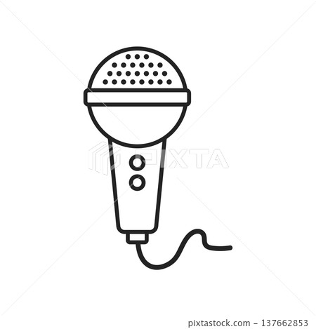 Microphone icon in outline stroke flat style. Karaoke equipment vector illustration on isolated background. Podcast sign business concept. 137662853