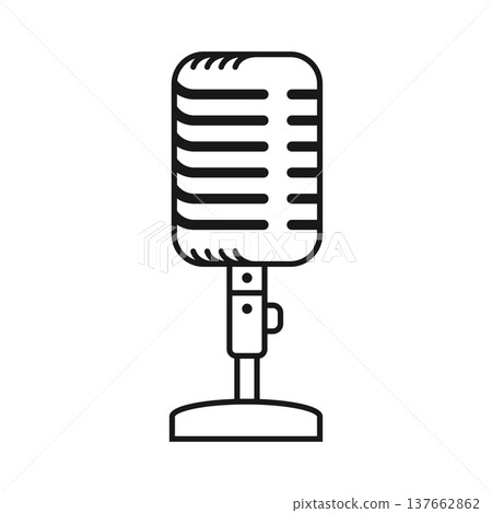 Microphone icon in outline stroke flat style. Karaoke equipment vector illustration on isolated background. Podcast sign business concept. Microphone icon in outline stroke flat style. Karaoke equipment vector illustration on isolated background. Podcast sign business concept. 137662862