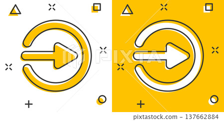 Login icon in comic style. Arrow access cartoon vector illustration on white isolated background. Door entry splash effect business concept. Login icon in comic style. Arrow access cartoon vector illustration on white isolated background. Door entry splash effect business concept. 137662884