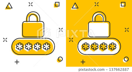 Login icon in comic style. Password access cartoon vector illustration on white isolated background. Padlock entry splash effect business concept. 137662887