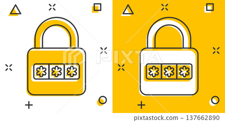 Login icon in comic style. Password access cartoon vector illustration on white isolated background. Padlock entry splash effect business concept. Login icon in comic style. Password access cartoon vector illustration on white isolated background. Padlock entry splash effect business concept. 137662890