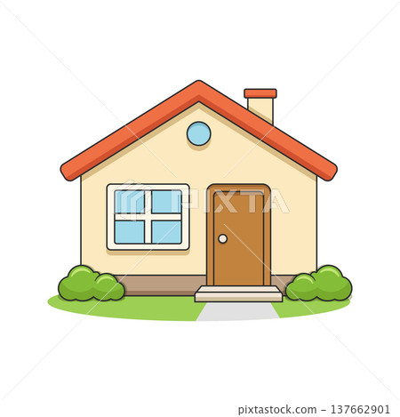 House icon in cartoon flat style. Home exterior vector illustration on isolated background. Cottage sign business concept. House icon in cartoon flat style. Home exterior vector illustration on isolated background. Cottage sign business concept. 137662901