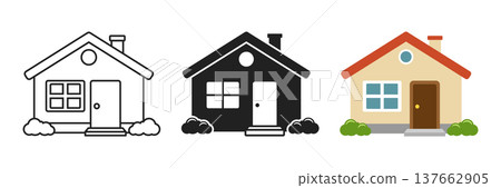 House icon set collection in cartoon flat style. Home exterior vector illustration on isolated background. Cottage sign business concept. House icon set collection in cartoon flat style. Home exterior vector illustration on isolated background. Cottage sign business concept. 137662905