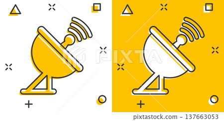 Satellite antenna tower icon in comic style. Broadcasting cartoon Satellite antenna tower icon in comic style. Broadcasting cartoon 137663053