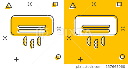 Conditioner icon in comic style. Cooler cartoon vector illustration on white isolated background. Cold climate splash effect business concept. Conditioner icon in comic style. Cooler cartoon vector illustration on white isolated background. Cold climate splash effect business concept. 137663068