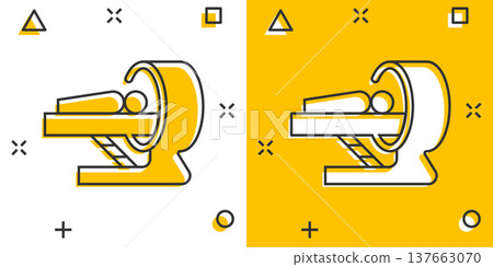 Radiology icon in comic style. Tomography cartoon vector illustration on white isolated background. Mri scanner splash effect business concept. Radiology icon in comic style. Tomography cartoon vector illustration on white isolated background. Mri scanner splash effect business concept. 137663070