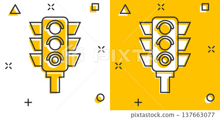 Semaphore icon in comic style. Traffic light cartoon vector illustration on white isolated background. Crossroads splash effect business concept. 137663077