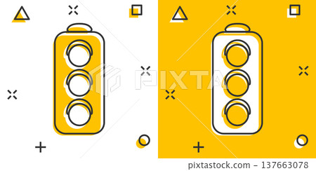 Semaphore icon in comic style. Traffic light cartoon vector illustration on white isolated background. Crossroads splash effect business concept. Semaphore icon in comic style. Traffic light cartoon vector illustration on white isolated background. Crossroads splash effect business concept. 137663078