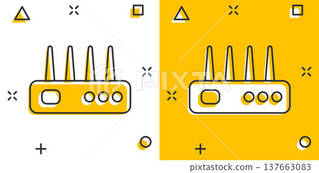 Wifi router icon in comic style. Broadband cartoon vector illustration on white isolated background. Internet connection splash effect business concept. 137663083