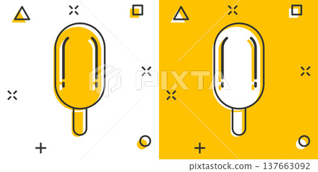 Ice cream icon in comic style. Sundae cartoon vector illustration on white isolated background. Sorbet dessert splash effect business concept. Ice cream icon in comic style. Sundae cartoon vector illustration on white isolated background. Sorbet dessert splash effect business concept. 137663092