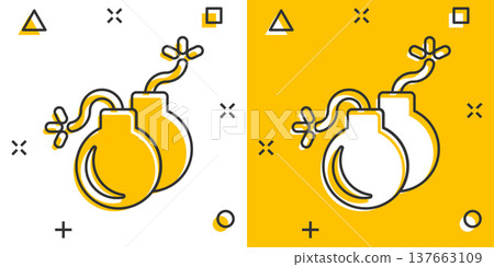 Bomb icon in comic style. Dynamite cartoon vector illustration on white isolated background. C4 tnt splash effect business concept. Bomb icon in comic style. Dynamite cartoon vector illustration on white isolated background. C4 tnt splash effect business concept. 137663109